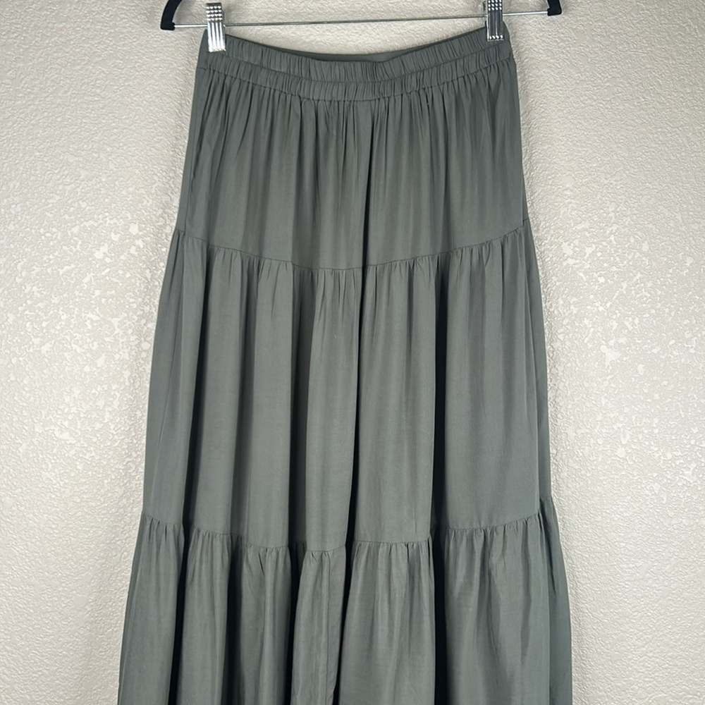 Shein Olive Green Flowy Coastal Casual Layered Elastic Waist Maxi Skirt Size S - Picture 5 of 7